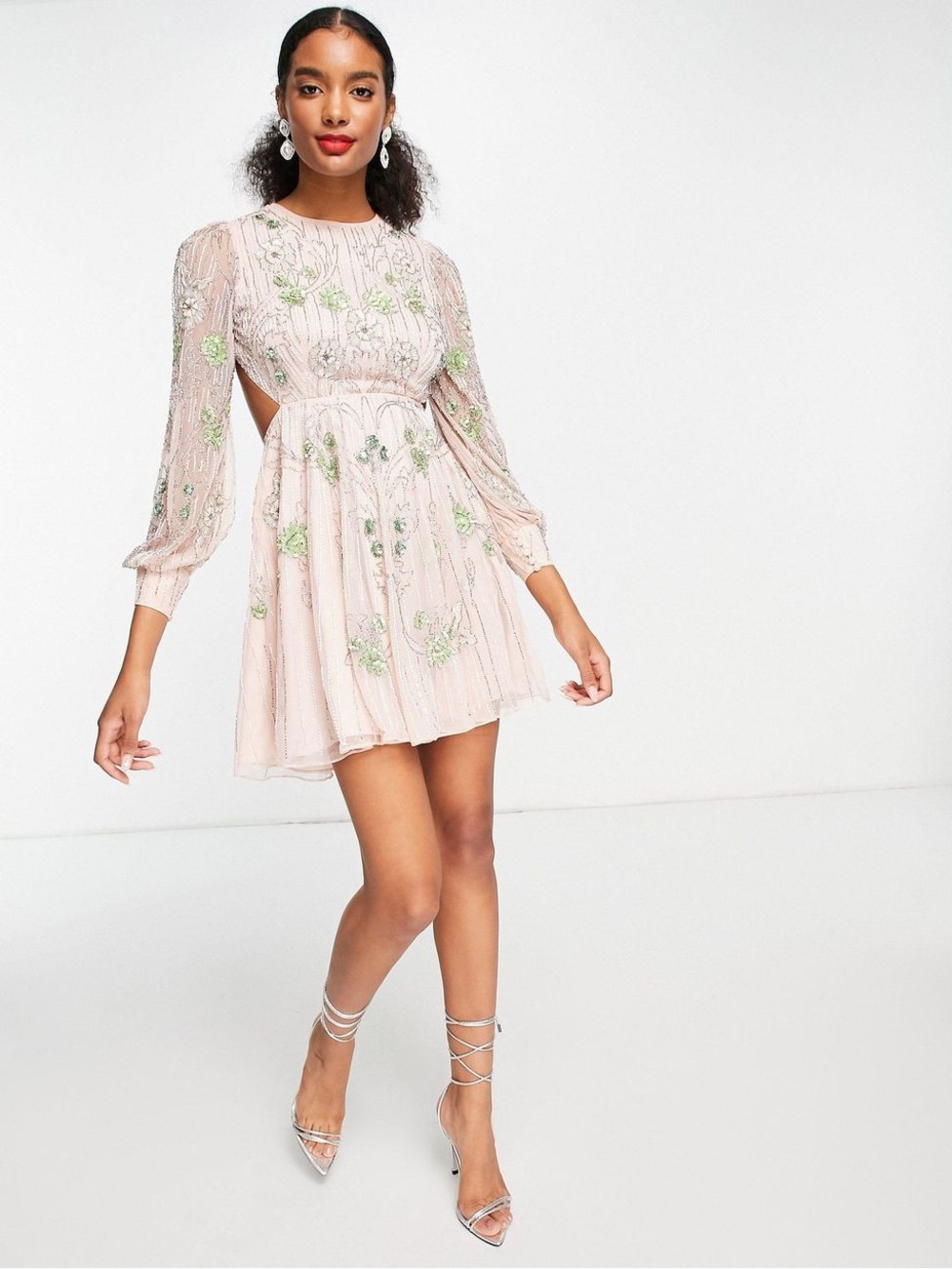 ASOS edition floral beaded cut out mini dress pink blush 4 prom homecoming